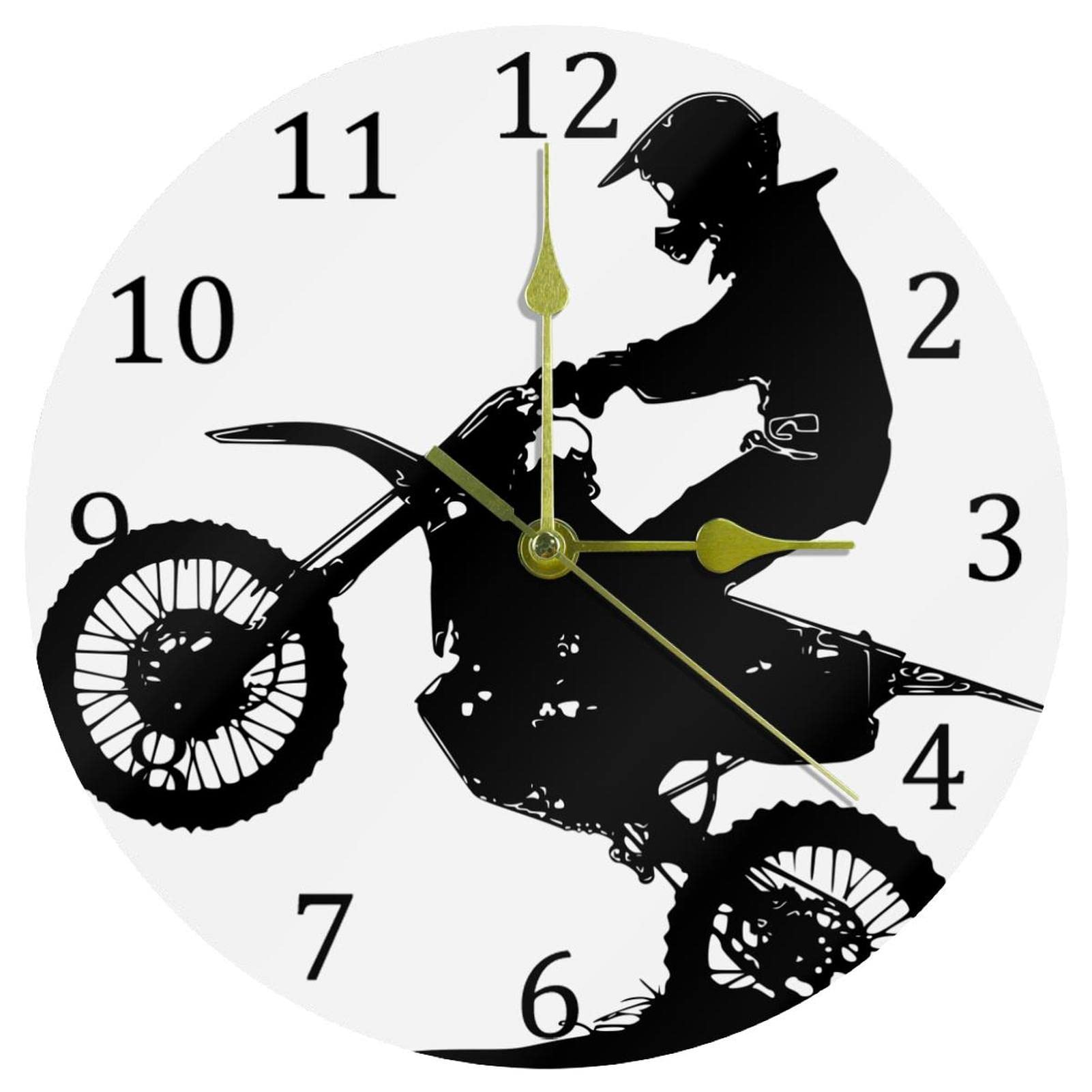 EJDKFNDSH Motocross Bikes Print Wall Clock, Silent Non Ticking Wall Clocks for Living Room Bathroom Kitchen Wall Decor, Modern Round Clock Battery Operated (9.85 Inch)