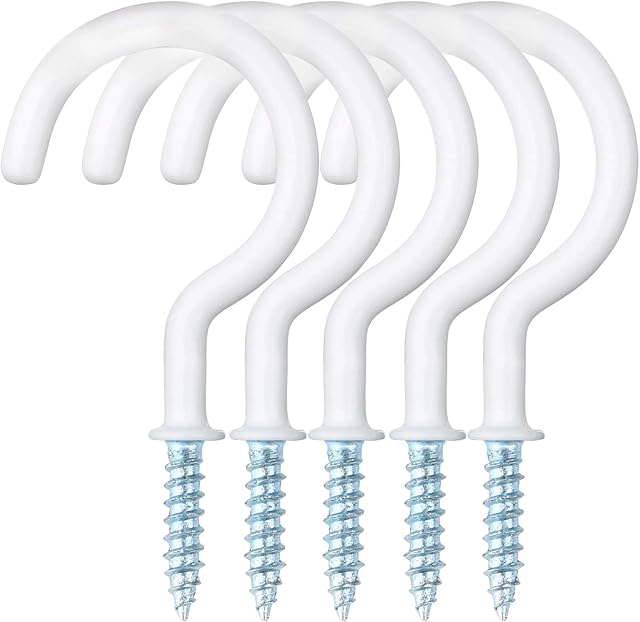 Yogopro Cup Hooks,30 Pcs Cup Hooks Screw in Hooks White Mug Holder Plastic Coated Heavy Duty Hook Hangers - 50mm (2 inch)