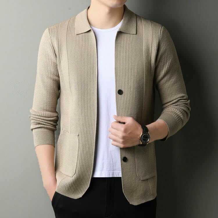 Men's Spring Autumn Winter Casual Lapel Thin Korean Style Knit Cardigan4