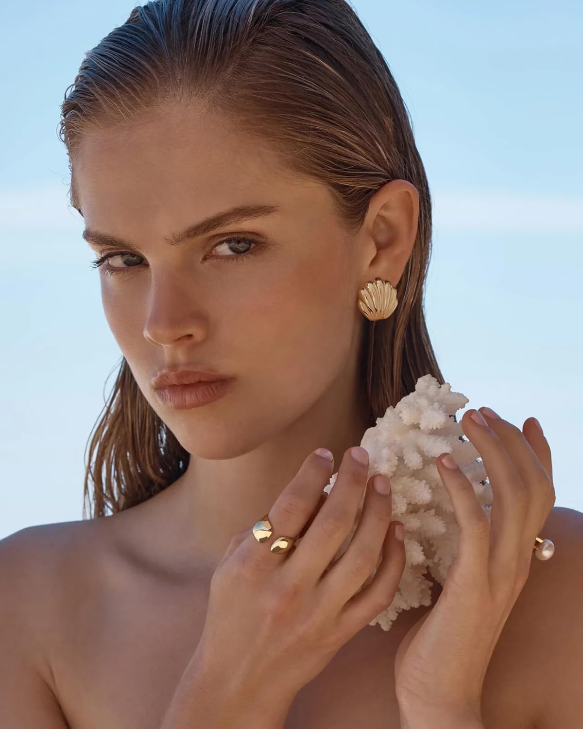 Gold Conch Shell Earrings for Women