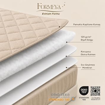 Formeya Kahverengi Kapitone Sıvı Geçirmez Yatak Koruyucu Fitted Alez Çarşaf%100 Pamuk 160X200