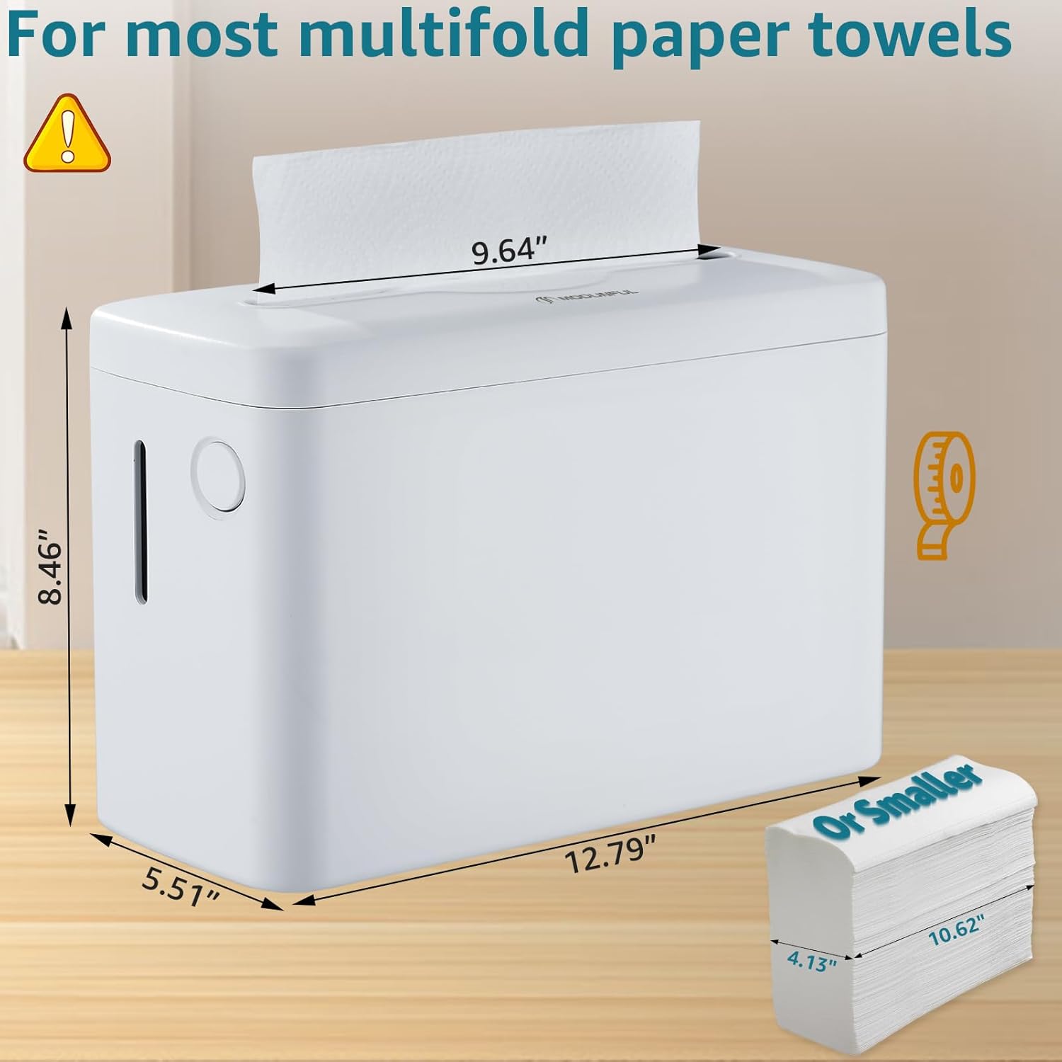 Trifold Paper Towel Dispenser Countertop, 300-Sheet Large Capacity for Multifold Paper Towel, White Heavy Duty Wide-Design - Image 3