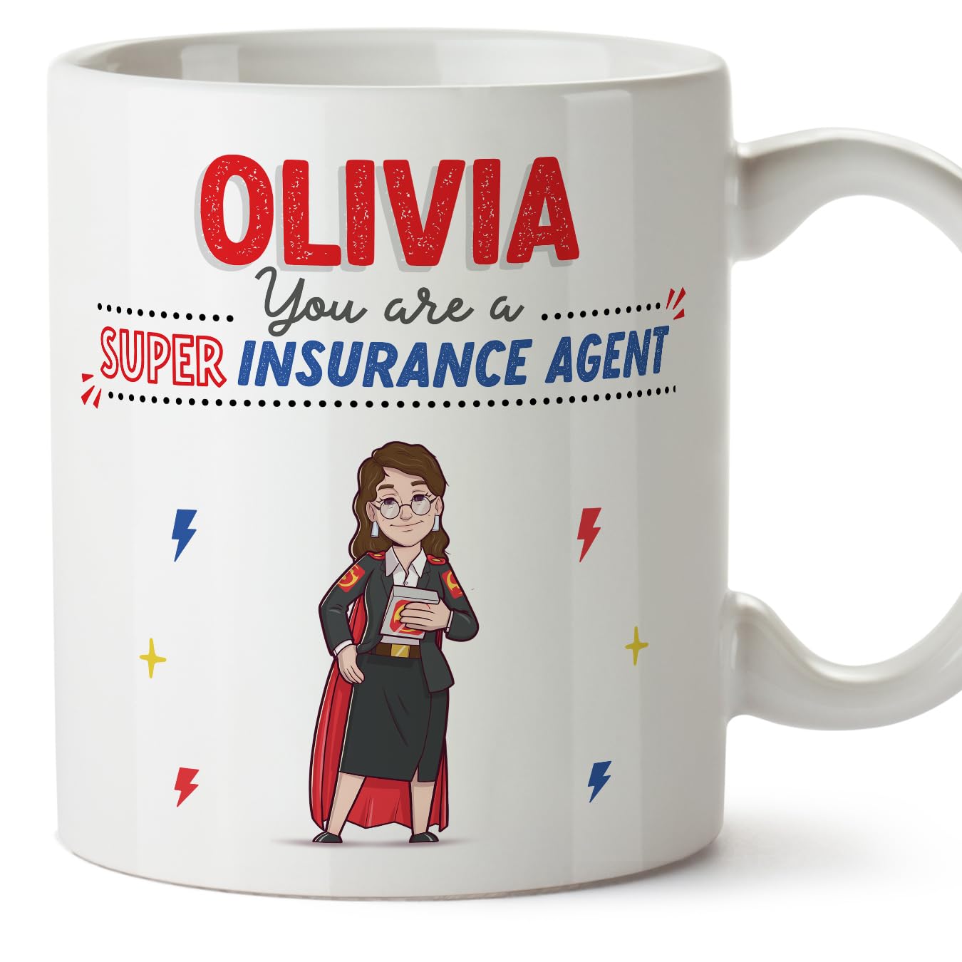 MUGFFINS Personalised Mug for Insurance Agent Woman - in English - You are Super! - Funny Custom Gift for Colleagues - Ceramic 11oz Mug