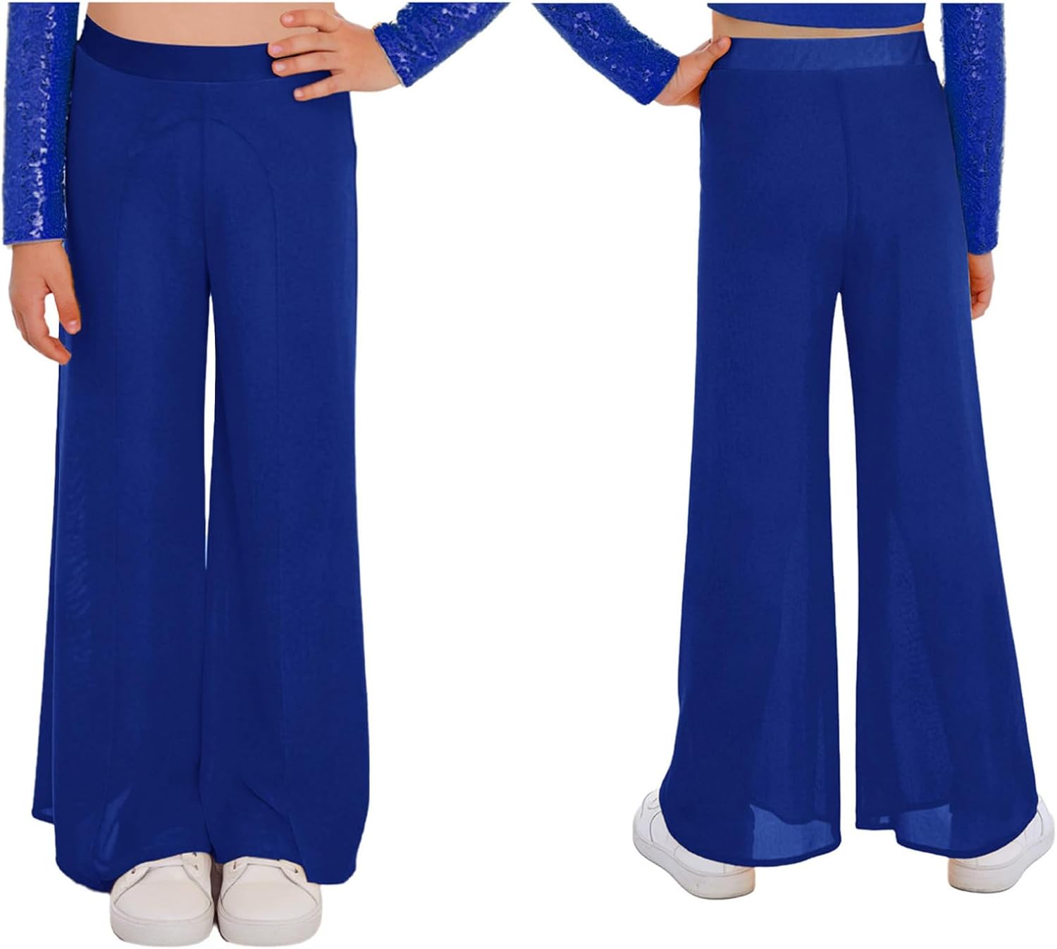 FEESHOW Kids Girls Lyrical Ballet Dance Pants Sheer Flowy Modern Contemporary Dance Trousers Performance Bottoms
