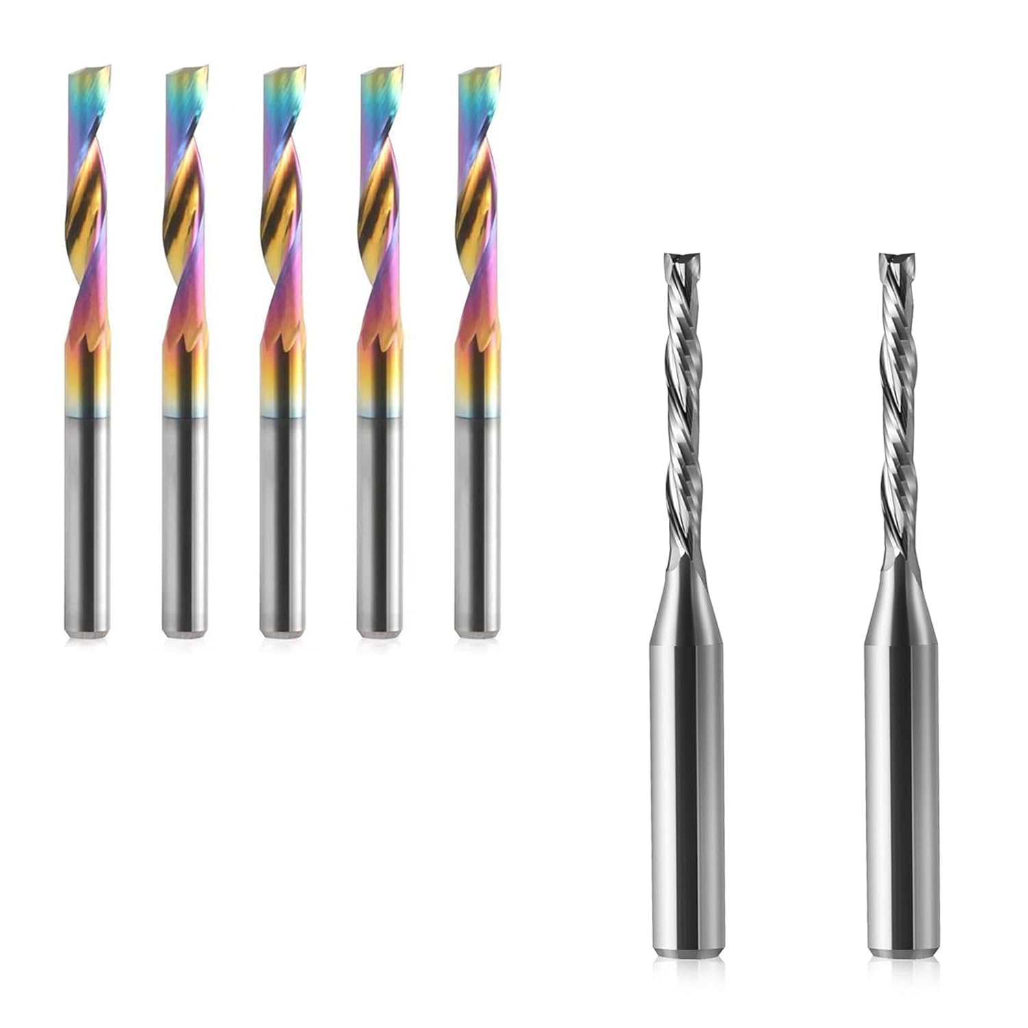 2 Pack Compression Spiral Router Bit 1/4 Inch Shank 1/8 Inch Cutting Dia. Upcut and Downcut CNC Router Bit Solid Carbide&CNC Router Bits Single Flute End Mill for Aluminum Cutting - 1/8 Inch (3.175mm)