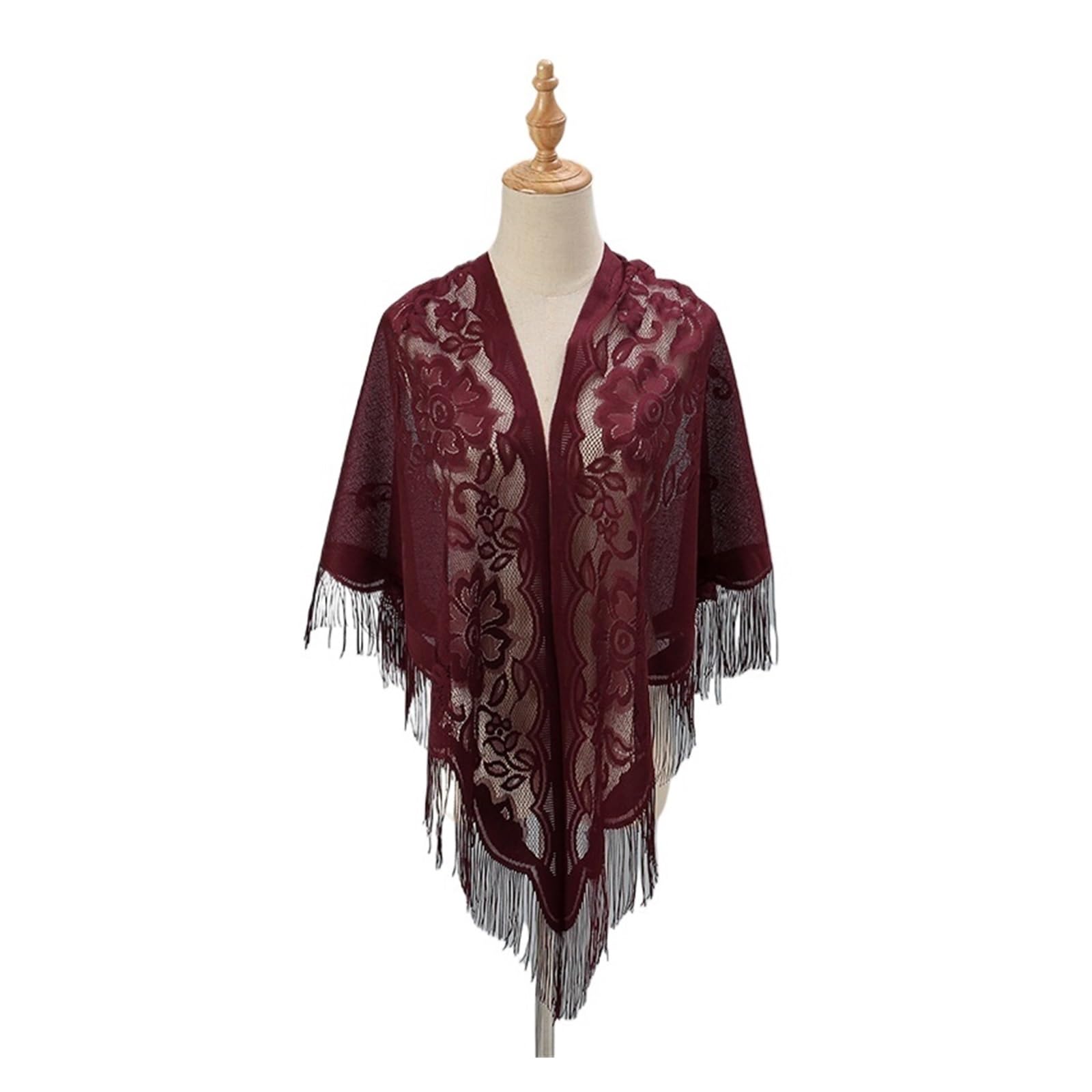 Chal triangular con borlas de encaje transpirable monocolor accesorio para mujer