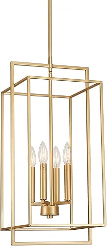 Lámpara de araña dorada apagada con jaula geométrica de metal, colgante industrial de 4 luces para isla de cocina, sala de estar, comedor, oficina