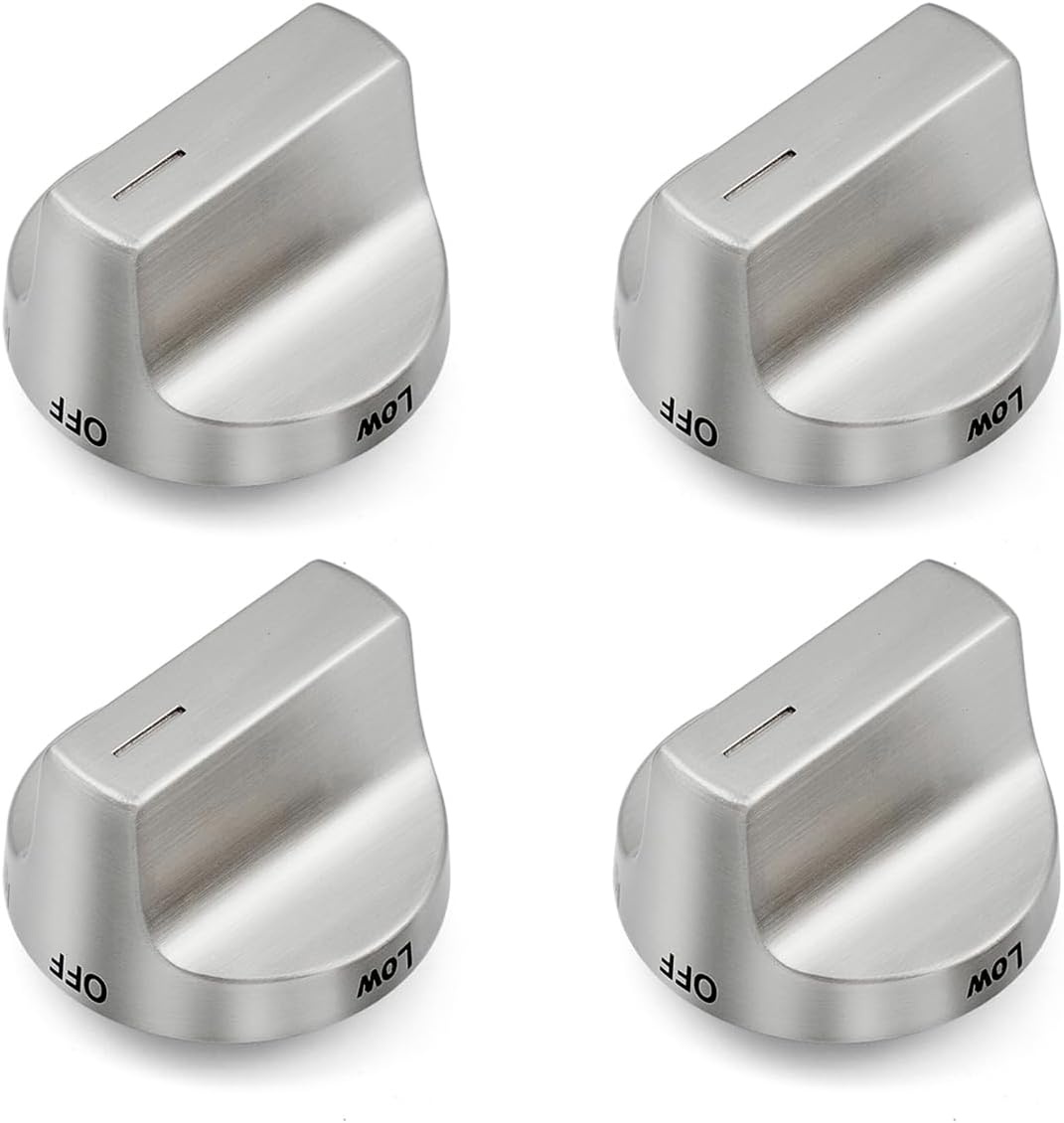 W11122880 Stove Knobs Replacement Parts for Whirlpool Oven Stainless Steel Gas Range Knob Stove Top Knob Electric WFG745H0FH1 WFG745H0FS1 Metal Cooktop Burner Control Knobs 4 Pcs