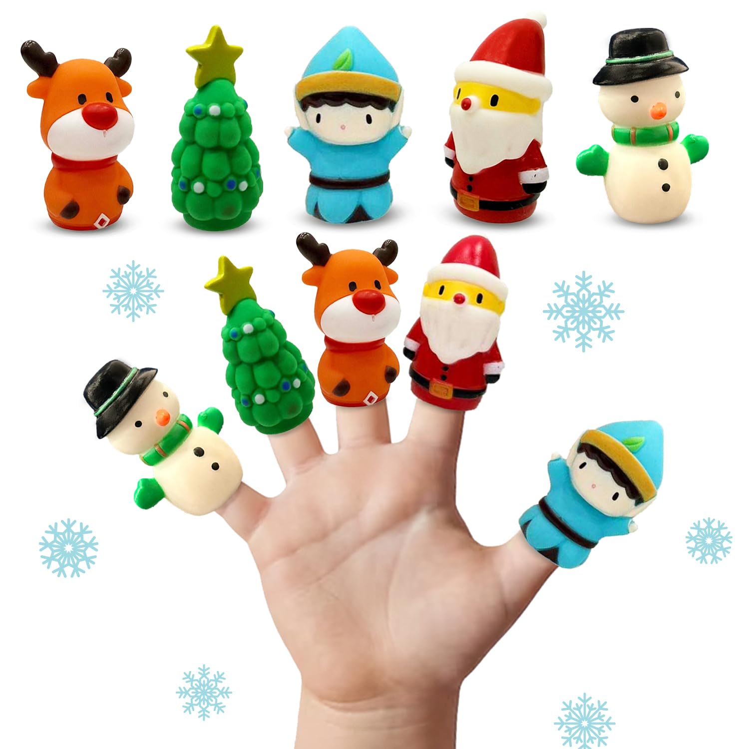 Wembley Set of 5 Christmas Finger Puppets| Mini Squishy Figures| Soft Squishy Finger Toy| Includes Santa, Snow Man, Christmas Tree, Rudolph, & Elf| Interactive Christmas Gift for Infants & Toddlers