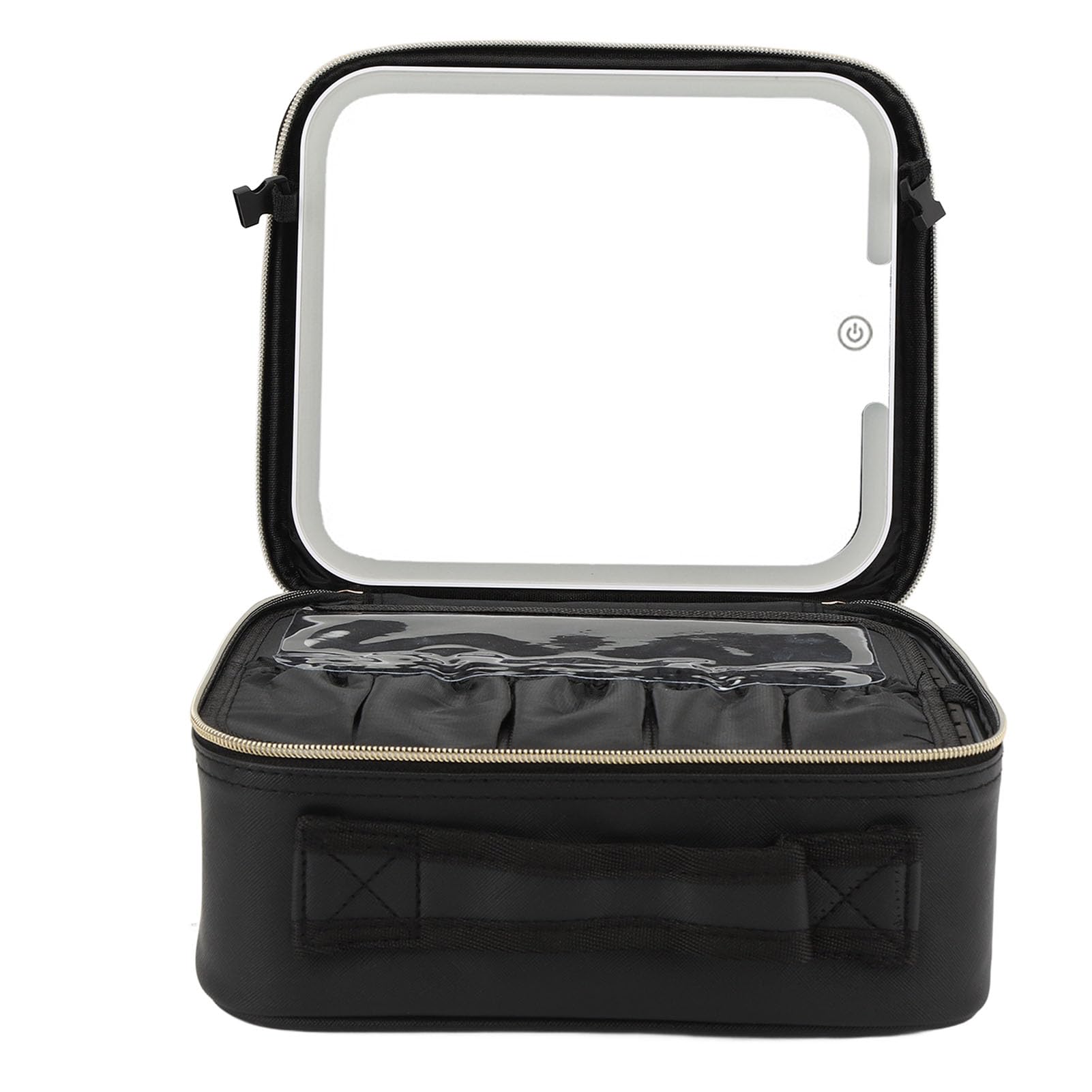 Reise-Make-up-Tasche mit LED-beleuchtetem Spiegel,Make-up-Etui, Reise-Kosmetiktaschen, Pinsel-Organizer,Aufbewahrungsbox mit Spiegel mit 3Farblichtern und Verstellbaren Trennwänden