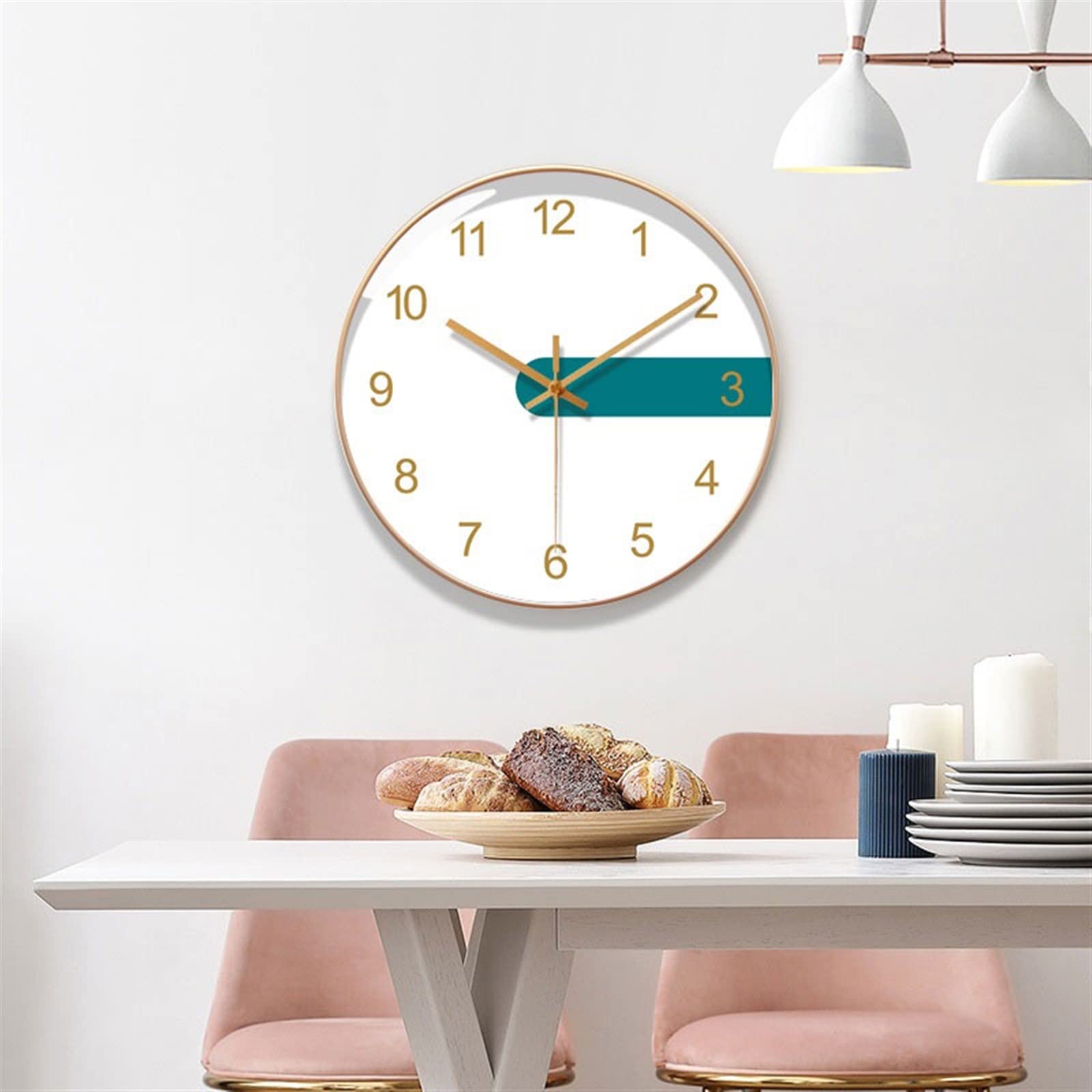 Cucina Orologio da parete rotondo nordico semplice 25 cm/30 cm/35 cm Decorazione for camera letto al quarzo silenzioso con gancio Decorazioni per interni(14inch)