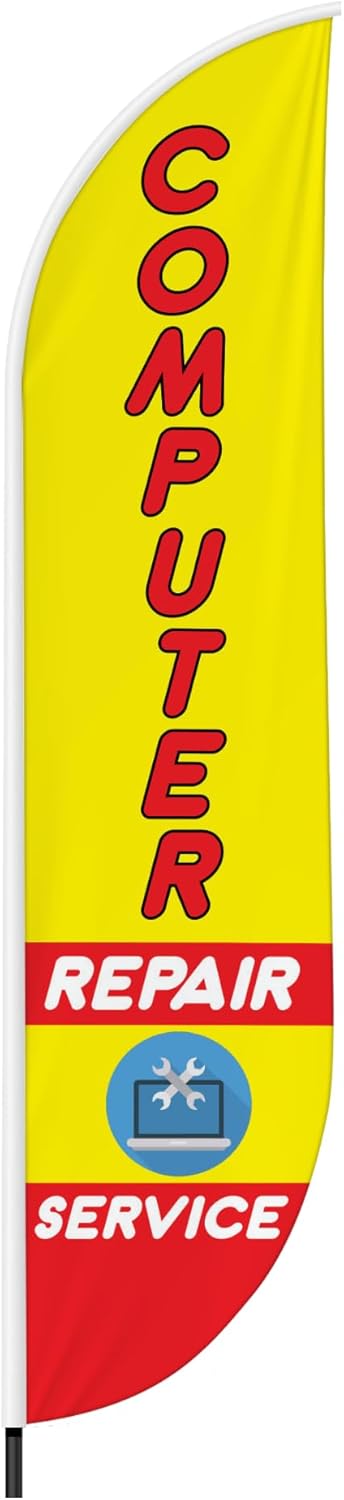 Computer Repair Feather Flag(11.5Feetx2.5Feet) By Dreamcontroller | Outdoor Business Advertising Tall Flag | Weather-Resistant Knitted Swooper Flag | Made In Usa | Hd Print (Flag Only)