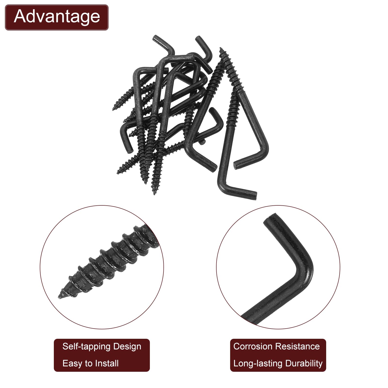 Sourcing Map Lot De 50 Crochets En Forme De L, Crochets à Angle Droit De 2,5 Cm En Acier Au Carbone, Petits Crochets à Vis à 7 Formes Pour Suspension, Noir