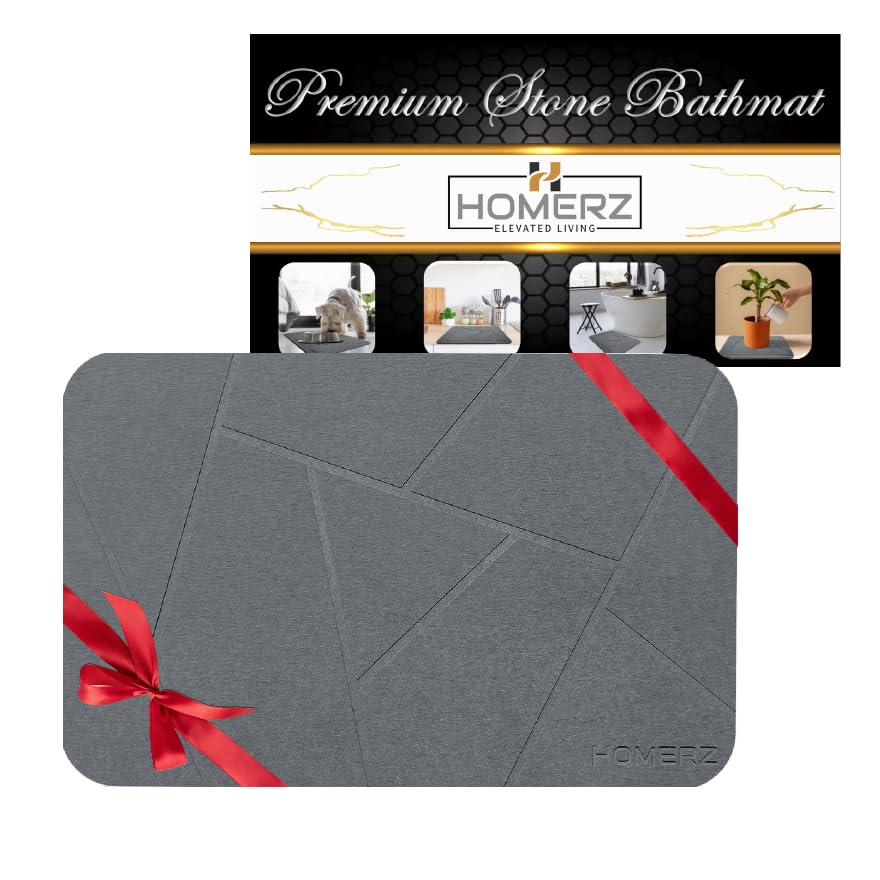 Non-Slip Stone Bath Mat - Eco-Friendly and Quick-Dry (Dark Gray, 23.6 x 15.3)