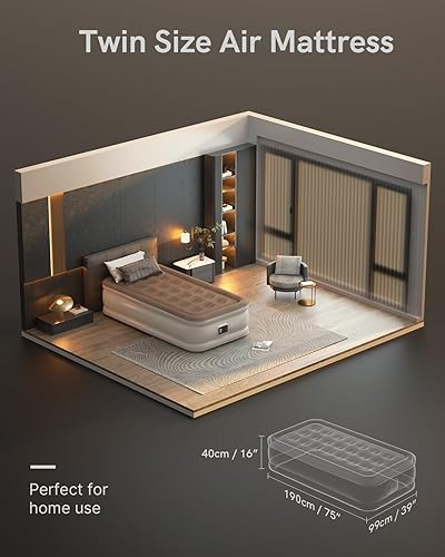Miniatura 2 de Colchón de aire individual con bomba elevada incorporada, colchón inflable para casa de invitados, campamento, colchón inflable tamaño individual en