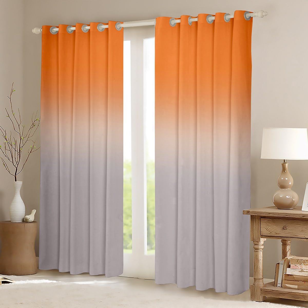 Homemissing Orange Darkening Drapes Gradient Style Curtains for Bedroom Living Room For Kids Women Men Ombre Grey 30%-50% Blackout Curtains Geometric Window Treatments W46*L54 - Image 2