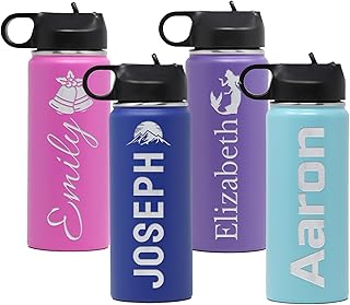 shop4ever Personalized Name and Icon Logo Insulated Stainless Steel Water Bottle with Flip Top Lid & Straw Custom Gift for Him or Her, Adults and Kids 18 oz.