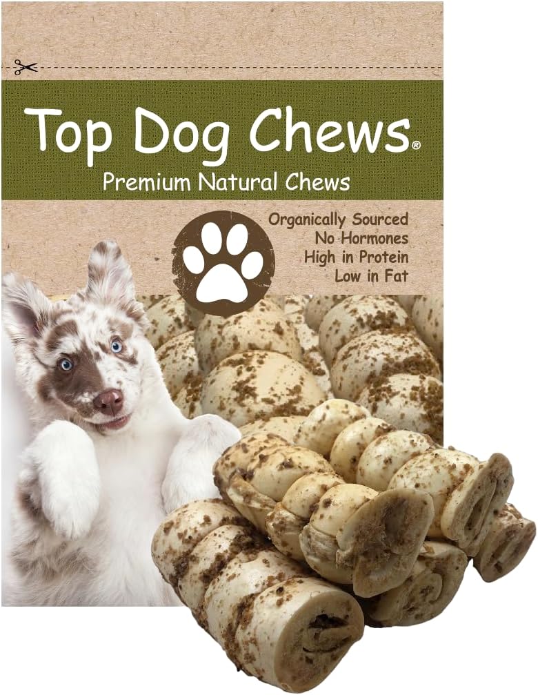 Top Dog Chews – 6” Buffalo Beef Cheek Rolls with Bully Dust Sprinkles, 5 Pack, Long Lasting Dog Bones for Aggressive Chewers, Rawhide Free Dog Treats