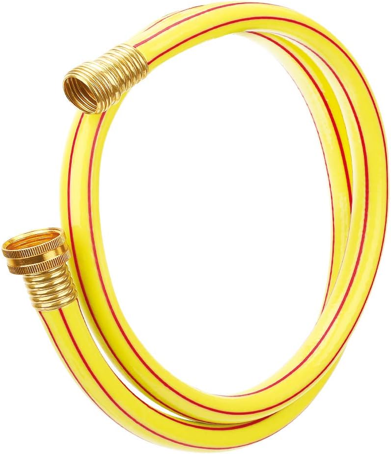 Solution4Patio Short Yellow Leader Garden Hose 5/8 in. x 4 ft. -Heavy Duty Durable Flexible Lightweight Water Pipe for Household & Yard Use -Kink Free, No Leaking, Brass &Aluminum Male/Female Fittings
