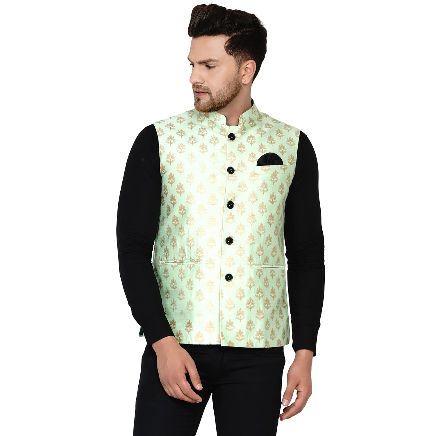 veera paridhaan Men's Banarasi Printed Nehru Jacket-picture-8