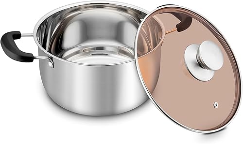 Miniatura 8 de TeamFar Olla de 4 cuartos de galón, olla de pasta de sopa de acero inoxidable con tapa, asas dobles a prueba de calor, no tóxica y saludable, fácil