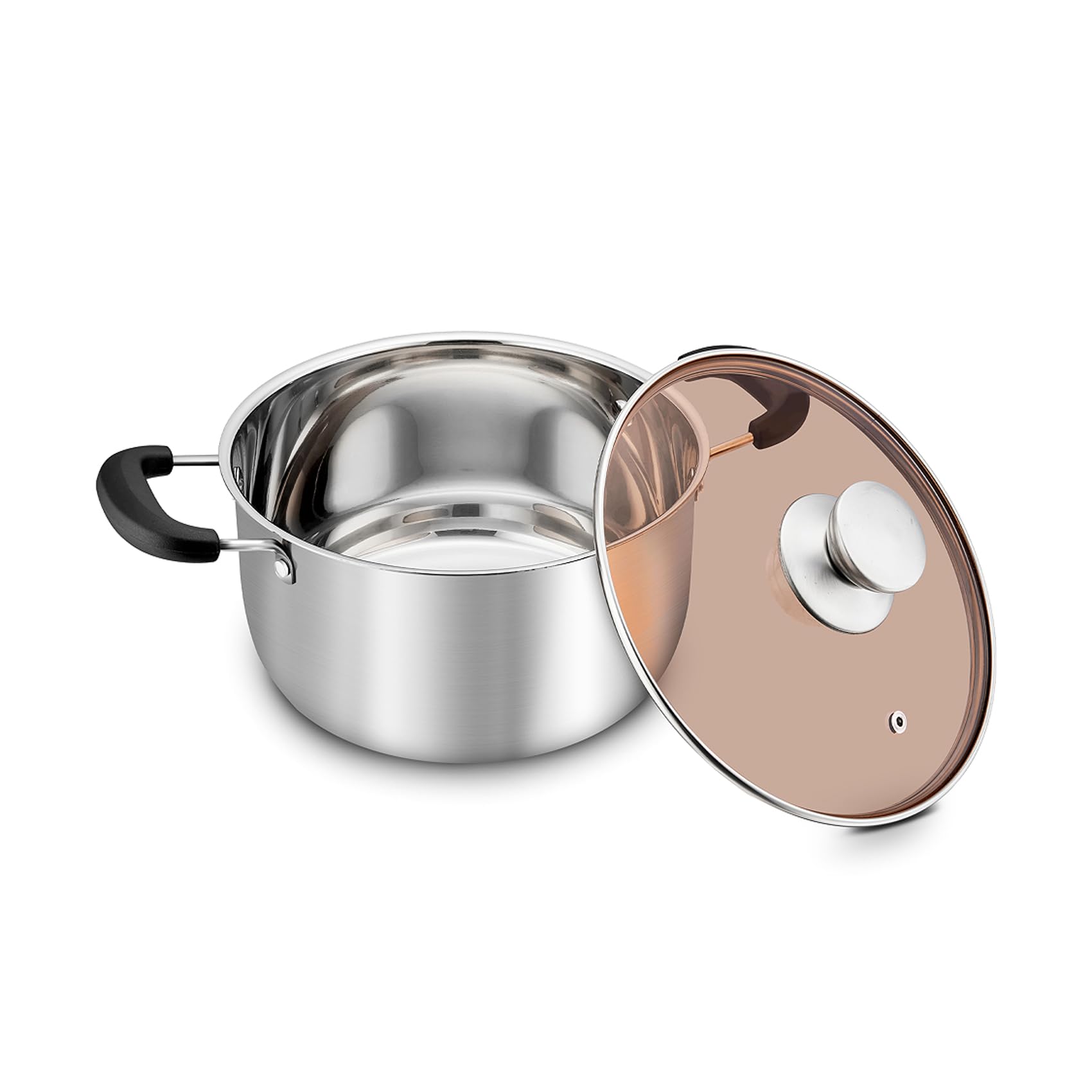 BEZIA 6 Quart Cooking Pot, Non Stick Induction Stock Pots With Lid, All Stove Compatible, 6 QT Aluminum Soup/Stew Pot For Small Households, Grey