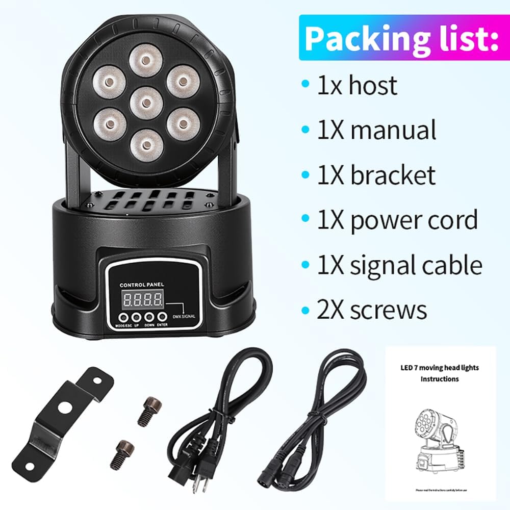 MINEJIE Moving Head DJ Lights, 12 Colors 7x10W LED Wash Stage Spotlight with DMX & Sound Active, 540° Pan 180° Tilt, Disco Party Lights for Weddings Clubs Concerts Events Bars (Black)