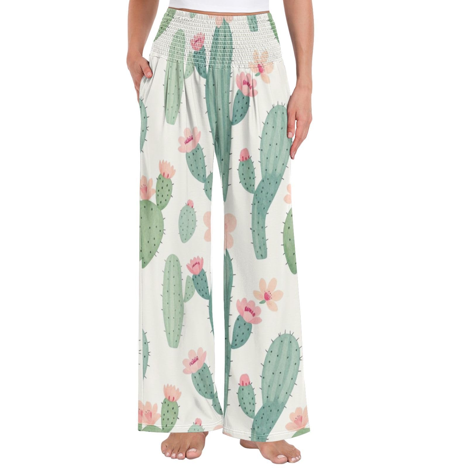 FRODOTGV Kaktus Rose damskie spodnie Palazzos luźne spodnie do relaksu w domu