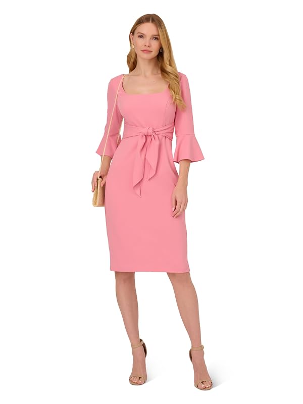 Adrianna Papell Stretch Crepe Bell Sleeve Dress with Scoop Neck & Tie Front Faded Rose 16 by Adrianna Papell - Used condition - Image 4