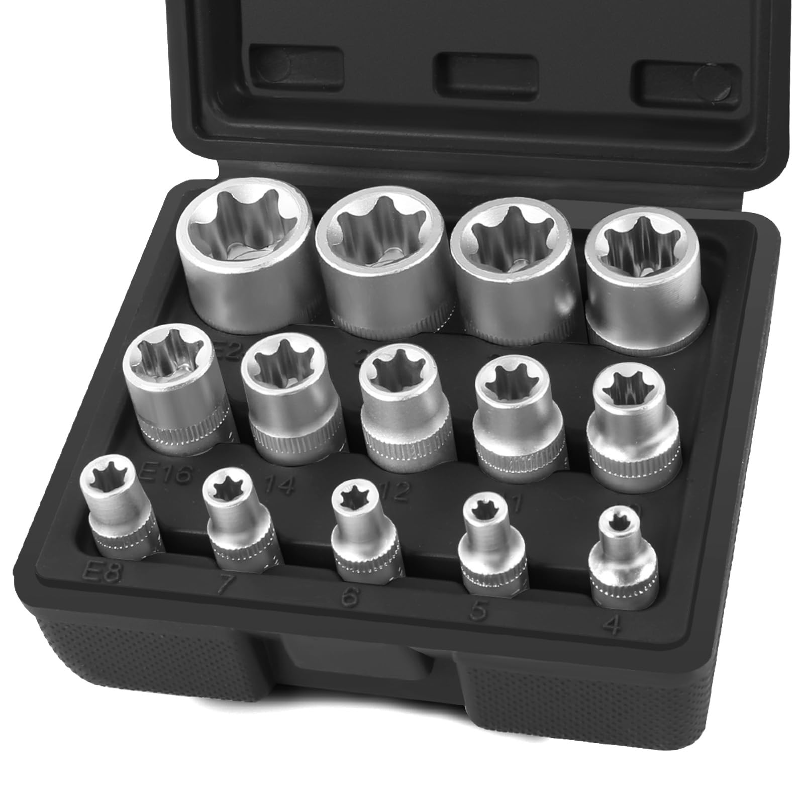 Jeu De 14 Douilles Torx Externes E4 à E24 - Chrome Vanadium, Coffret Rangement - 5