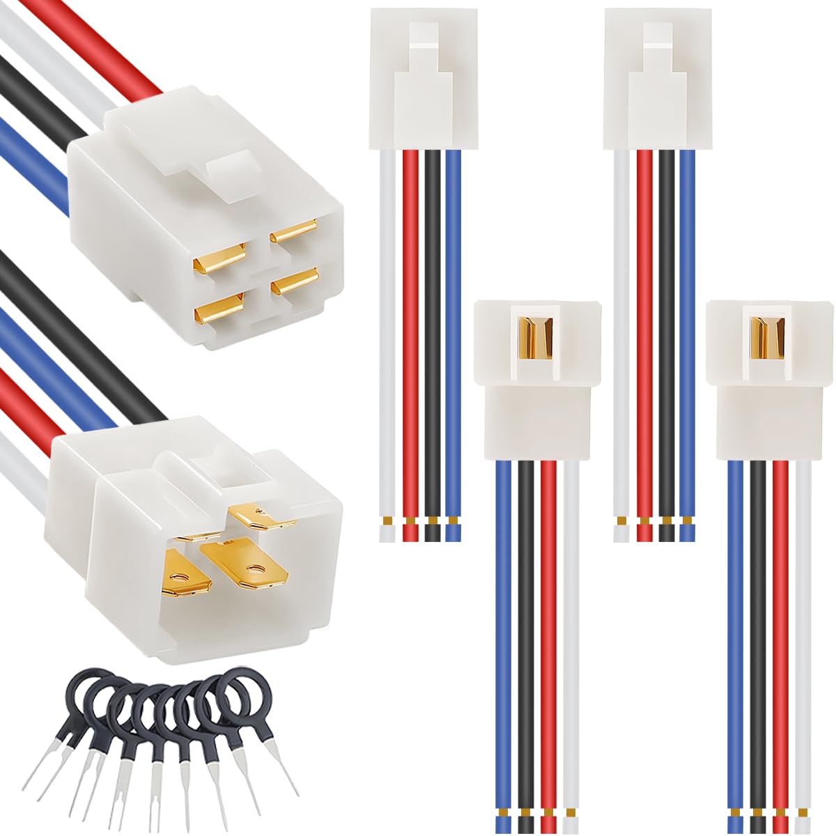 HAAMNING7 10 Pcs 6.3mm 4 Pin Automotive Electrical Wire Connector 4 Pin Car Electrical Wire Male Female Plug Socket Terminal Adapter Cable, for Car Motorcycle Boat