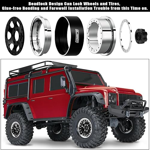 Miniatura 3 de GLOBACT Ruedas Beadlock de aluminio de 1.9 pulgadas, compensación ajustable para 110 TRX4 TRX6 Axial SCX10 I II III Redcat GEN7 GEN8 RC Crawler
