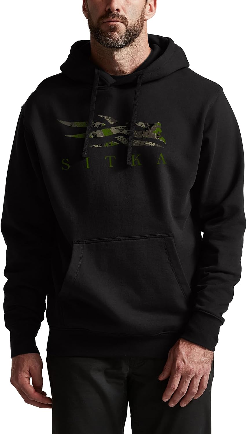 SITKA Icon Optifade Pullover Hoodie – Classic Cotton Poly Hoodie with Optifade Camo, Durable Rib Cuffs & Everyday Comfort, Black/Cover, Extra Large