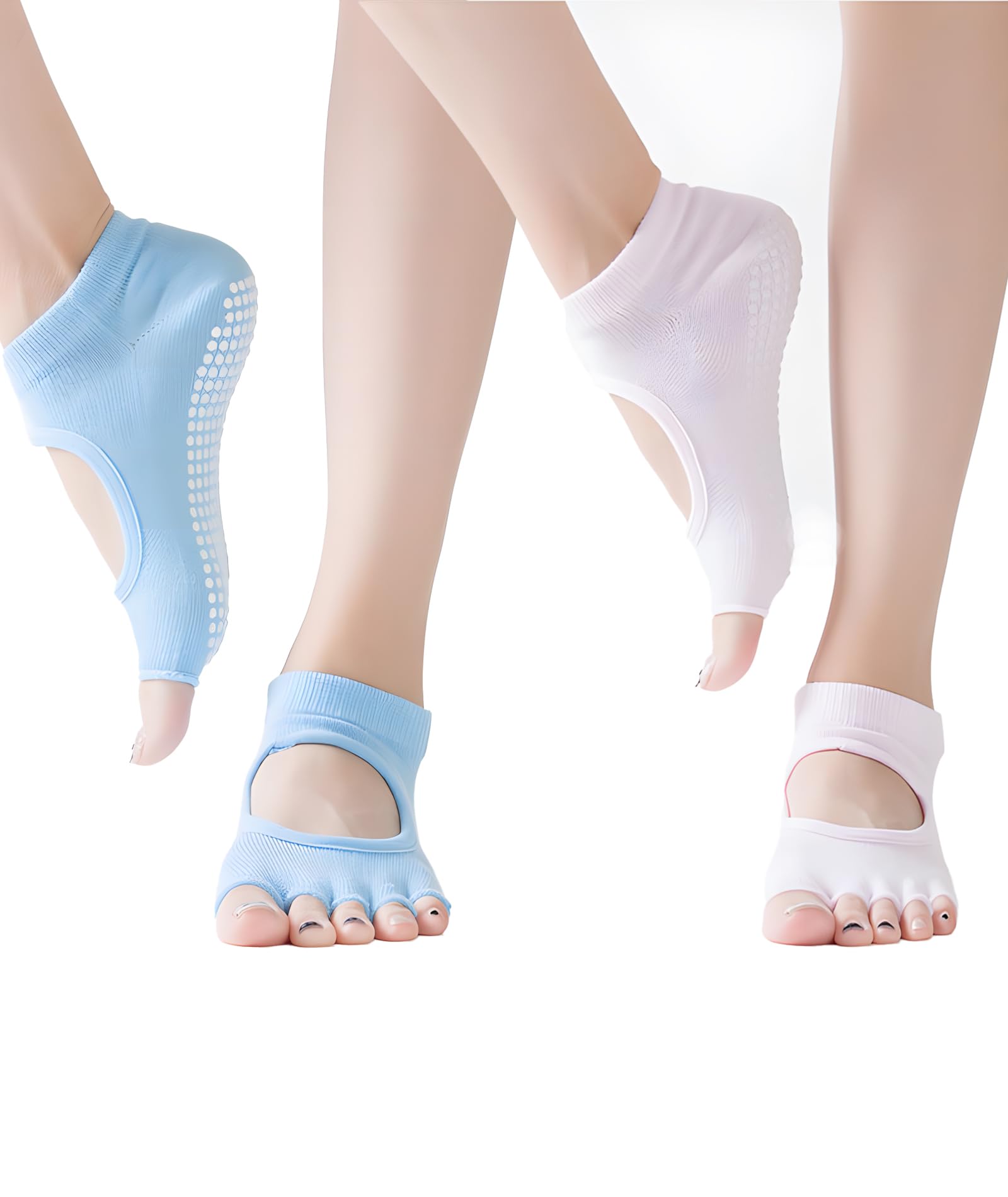 INOCEAN 2 Pairs Yogo Socks for Women, Toe Socks for Women,Non-Slip Toe, Pink and Blue Colors, Comfortable Temple, Ideal for Yoga, Pilates, and Barefoot Workouts
