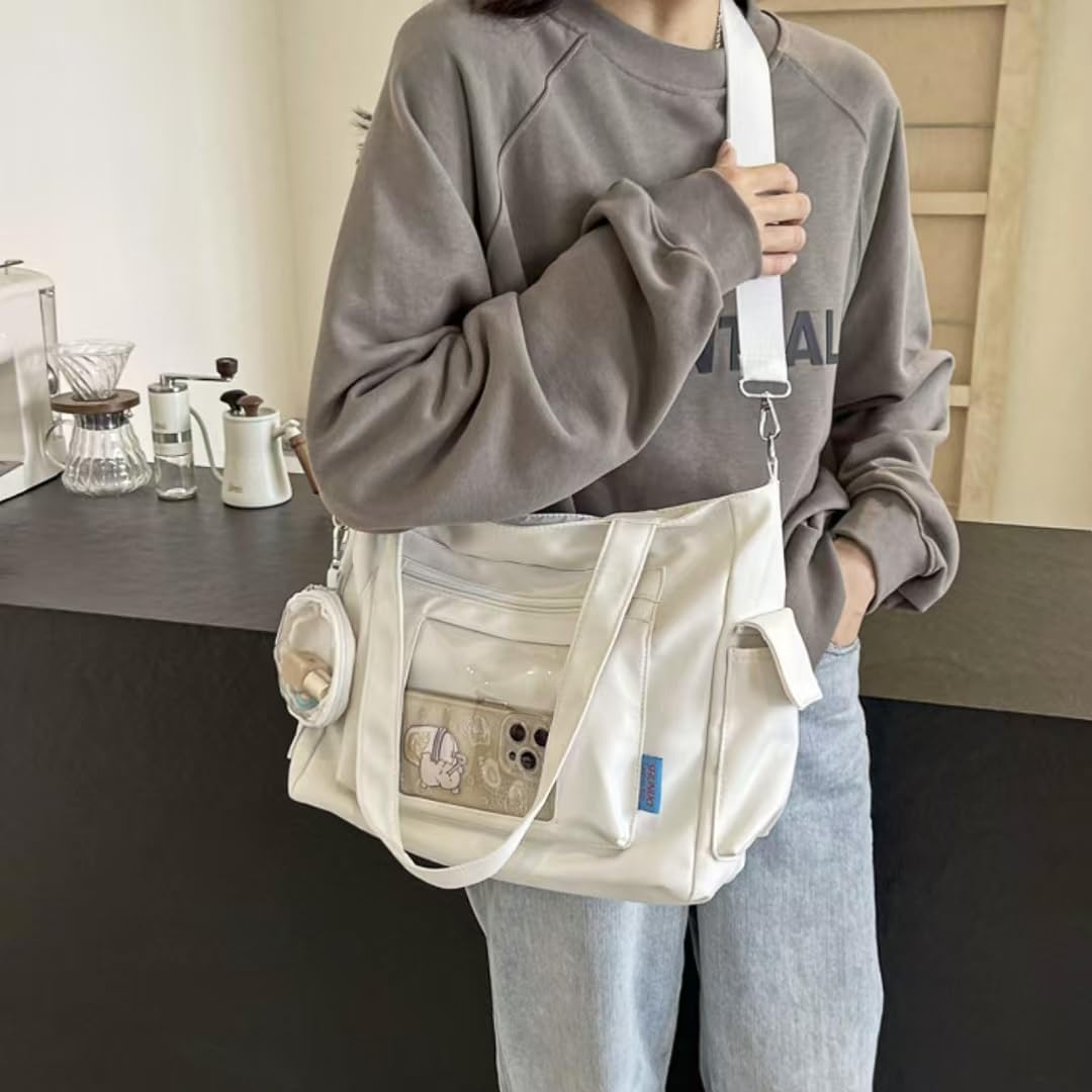 Multi-Purpose Ita Bag with Detachable Purse Crossbody Messenger Tote Bag Purse Kawaii Anime Pin Display Bag for Cosplay