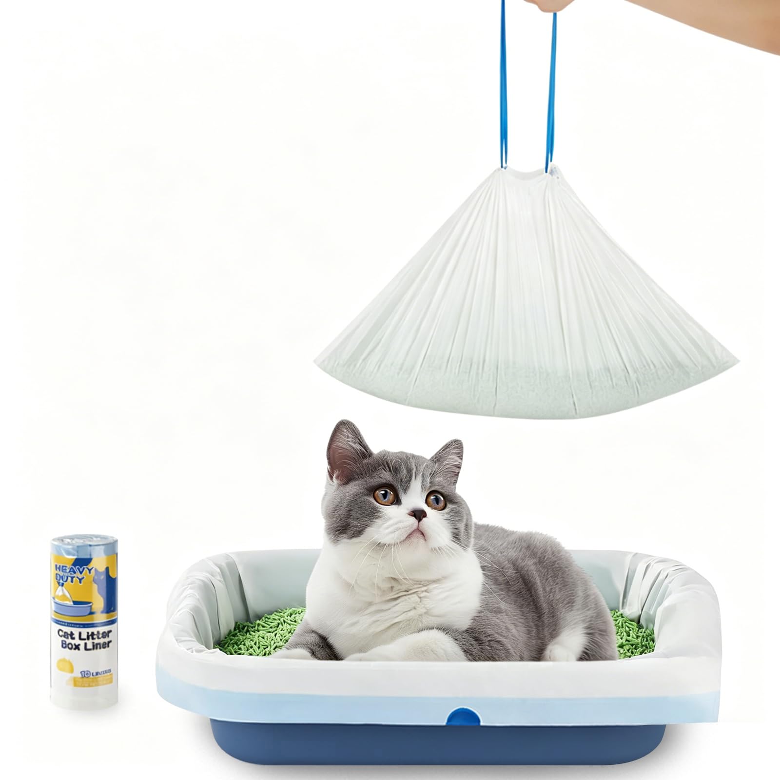 Sacchetti per lettiera per gatti, misura L, 20 pezzi, 65 x 40 cm, sacchetti per lettiera per gatti, extra forti con laccetti, per lettiera per gatti, inserti igienici per lettiera