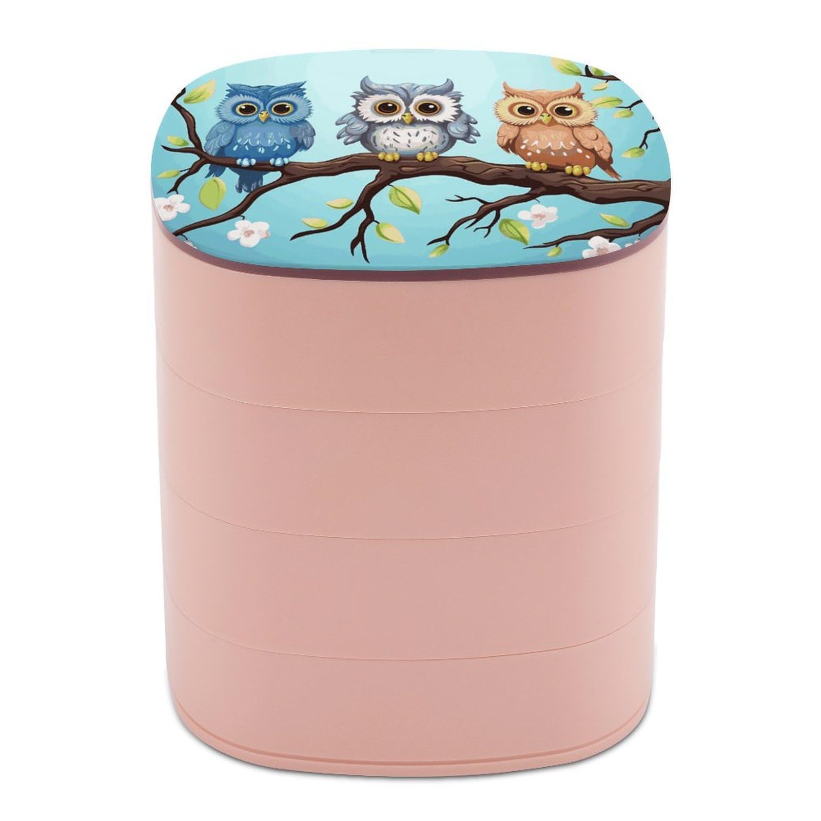 FekiLoot Owls on A Branch Jewelry Box 4-Layers Rotatable Jewelry Organizer Storage Box with Mirror Cute Travel Jewelry Case Portable Earring Holder Organizer for Ring Necklace Bracelet