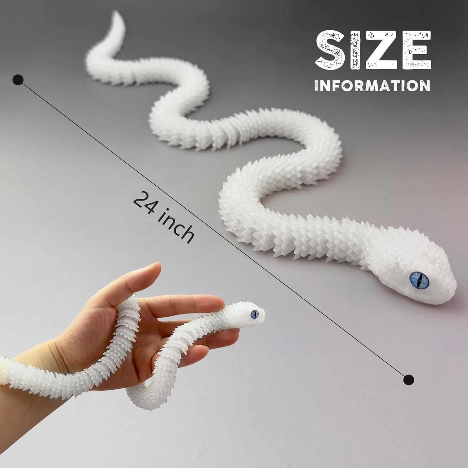 3D Printed Snake Animals Toys, Articulated Flexible 3D Printed Viper Fidget Toy, Realistic Slithering Design, Home Office Executive Desk Decor (Rainbow Glow, 24 in)