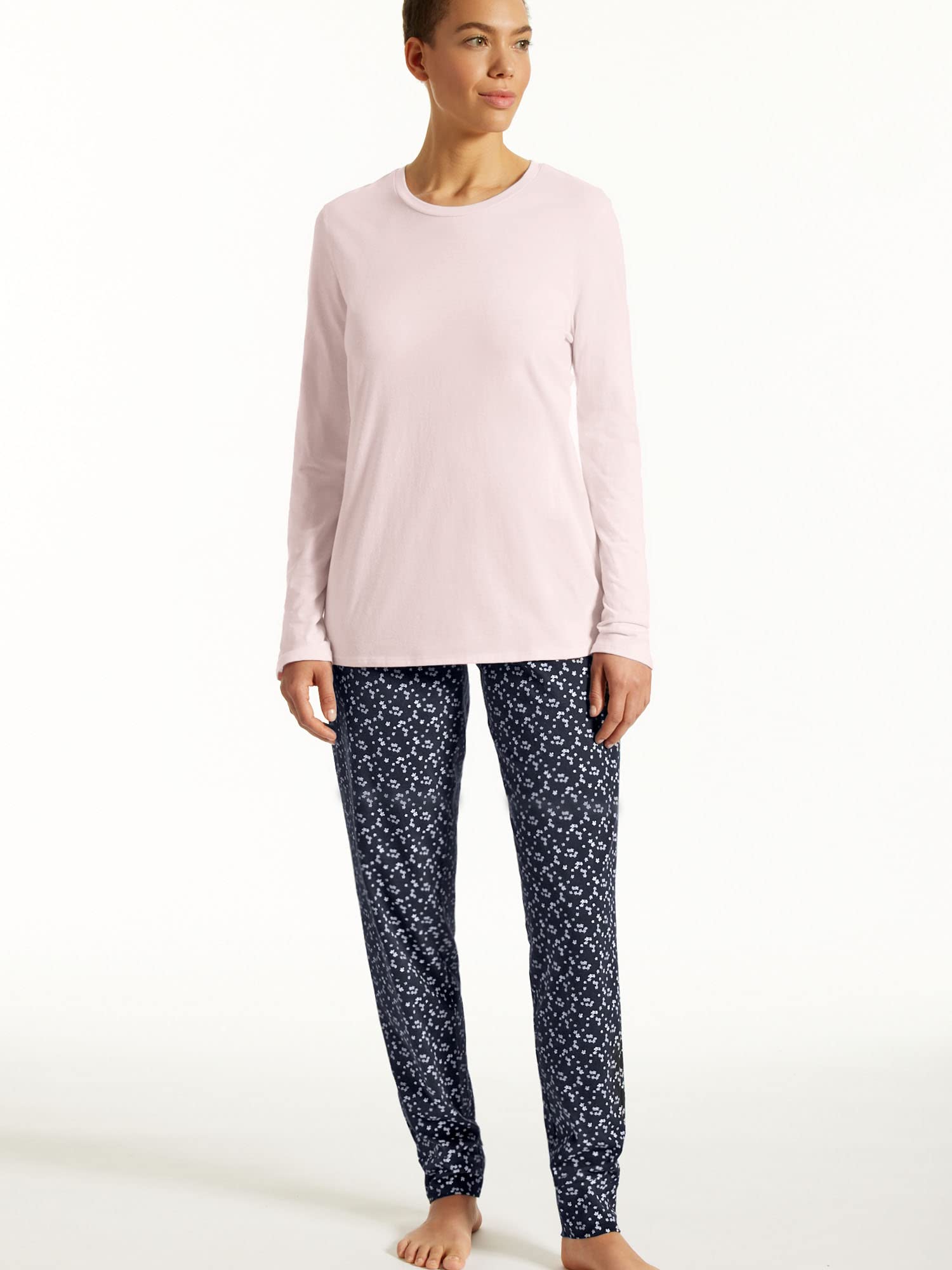 Uncover by Schiesser Damen Schlafanzug Set Shirt langarm mit langer Schlafhose - Nachtwäsche