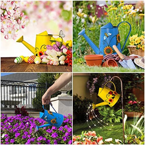 Westcharm Decorative Sunflower Metal Watering Can Combo Set for Indoor Outdoor Plants, Easter Garden Décor Housewarming Gift for Mother Women Gardeners Friends (Blue and Yellow Watering Cans) - Thumbnail 3