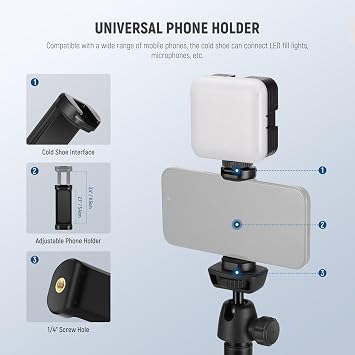 NEEWER Tripod for Cell Phone & Camera with Remote & Phone Holder, TS05