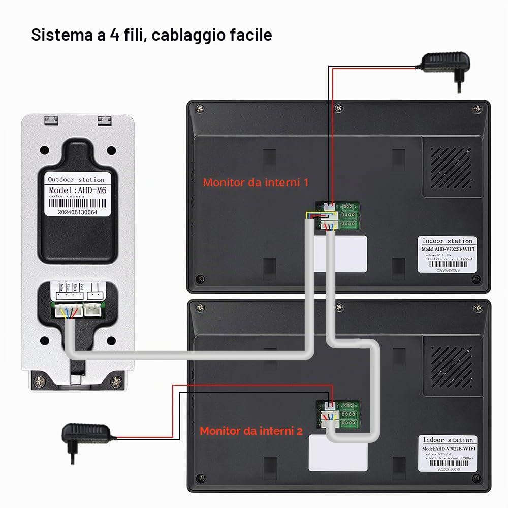 Sistema di Videocitofono Wi-Fi 1080P HD Telecamera con 2 Monitor, Videocamera con Schermo IPS da 7 Pollici per la Casa, Visione Notturna a IR, Registrazione, Sblocco APP Tuya