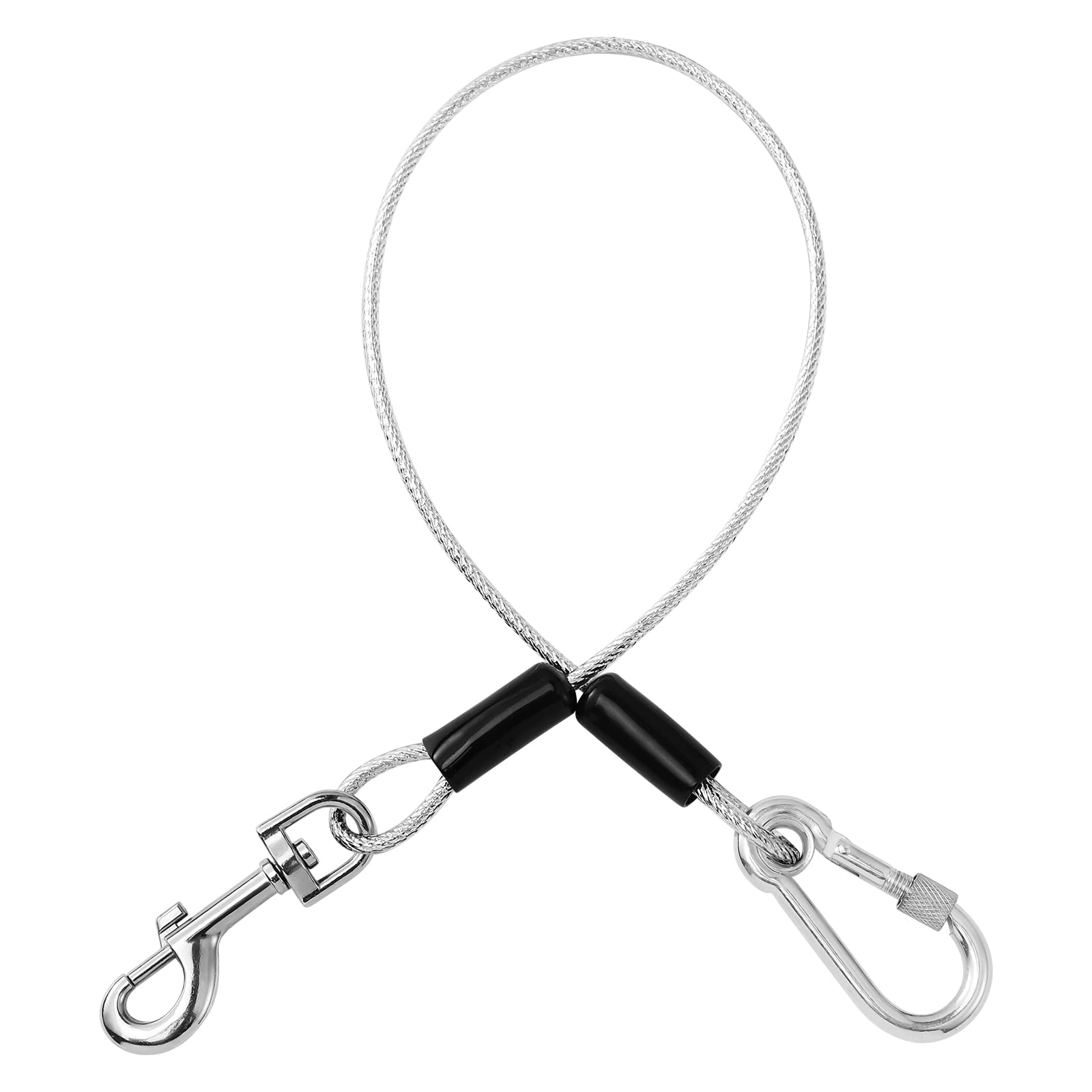 Pawaboo Pet Car Safety Seat Belt Lead Leash, Coated Steel Rope Chew-Proof Vehicle Seatbelt Clip Strap, 360 Degree Rotation Hook Heavy Duty Carabiner Steel Cable Dog Headrest Restraint, 32 Inch, Silver