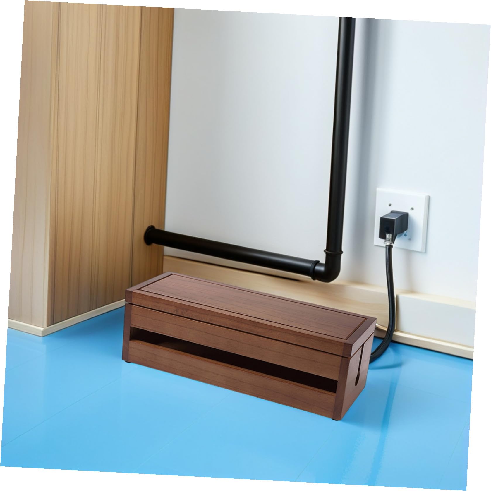 Organizador de Enchufes y Cables de Madera de Paulownia Diseño Multifuncional y Ventilación para Almacenamiento y Protección de Cables Hogar