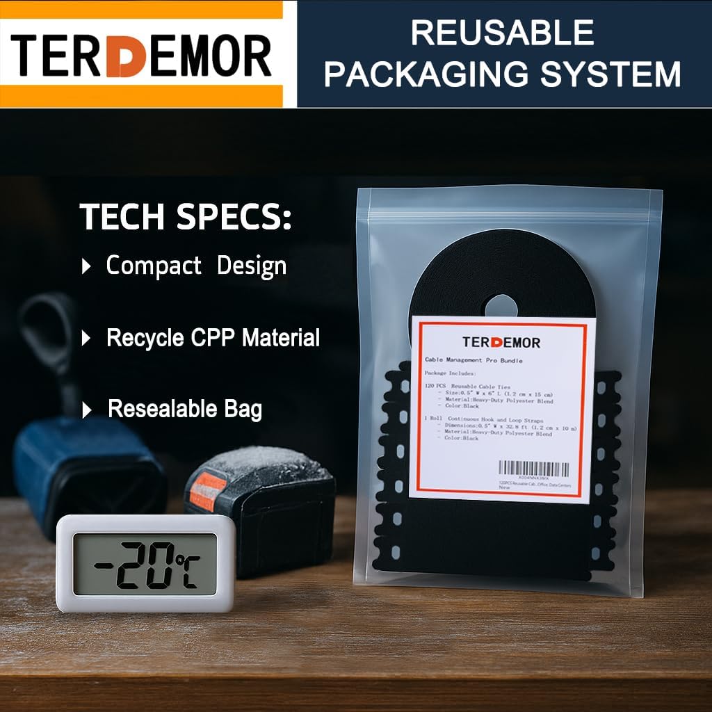 Reusable Cable Ties 120 PCS with 10M Hook & Loop Strap, Black - Cord Management for Home, Office, Workspace, Travel & Crafting – Keep Wires Organized & Tangle-Free - Image 7