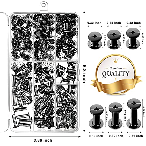 115 Sets Metal Accessories Nail Rivet Chicago Button Assembly Bolt Nail Rivet Chicago Screw Assorted Kit Screw Post Slotted Phillip Head Binding Screw For Diy Leather Decor Bookbinding (Gun Black) #TOP2