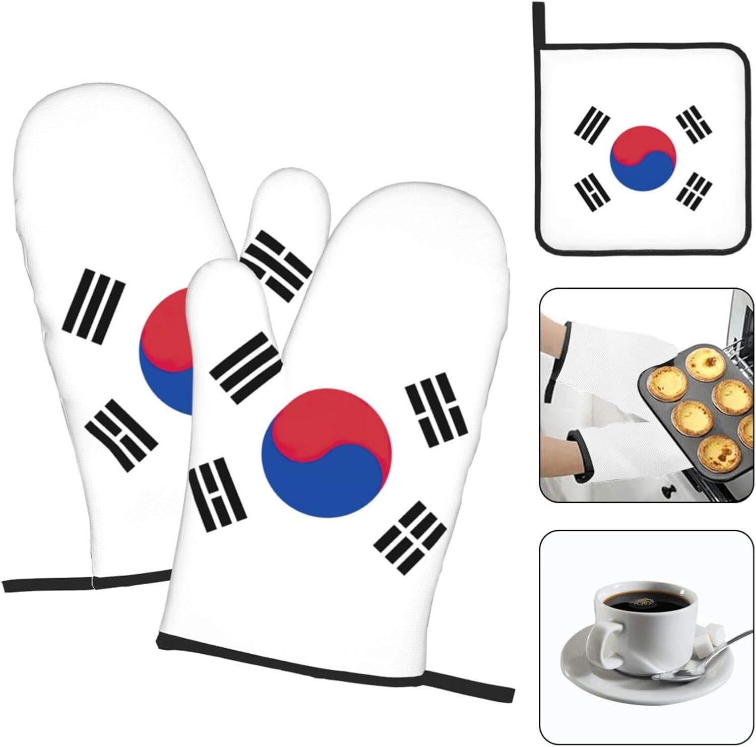 Flag of Republic of Korea Print Heat Resistant Microwave Gloves, Used for Baking, Cooking, and Fashion Kitchen Essentials