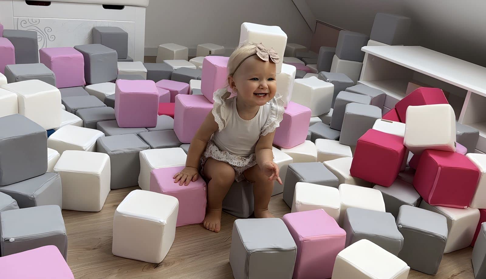 Velinda Set completo Piramide blocchi 45 elementi mattoni in schiuma bambino gioco asilo (colore: bianco,blu,grigio)