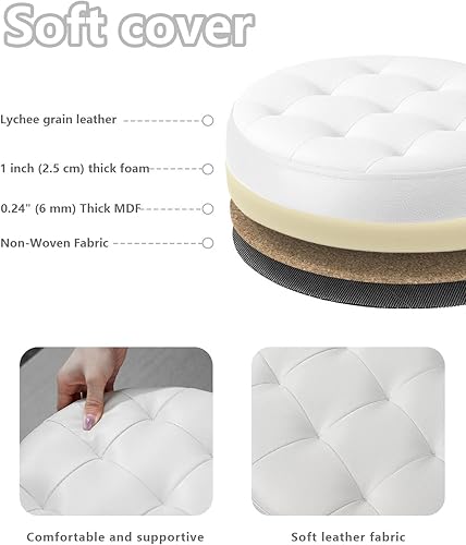 Miniatura 5 de Otomana plegable redonda de almacenamiento de 15 pulgadas, taburete de pie con asiento acolchado de espuma más gruesa, banco otomano de