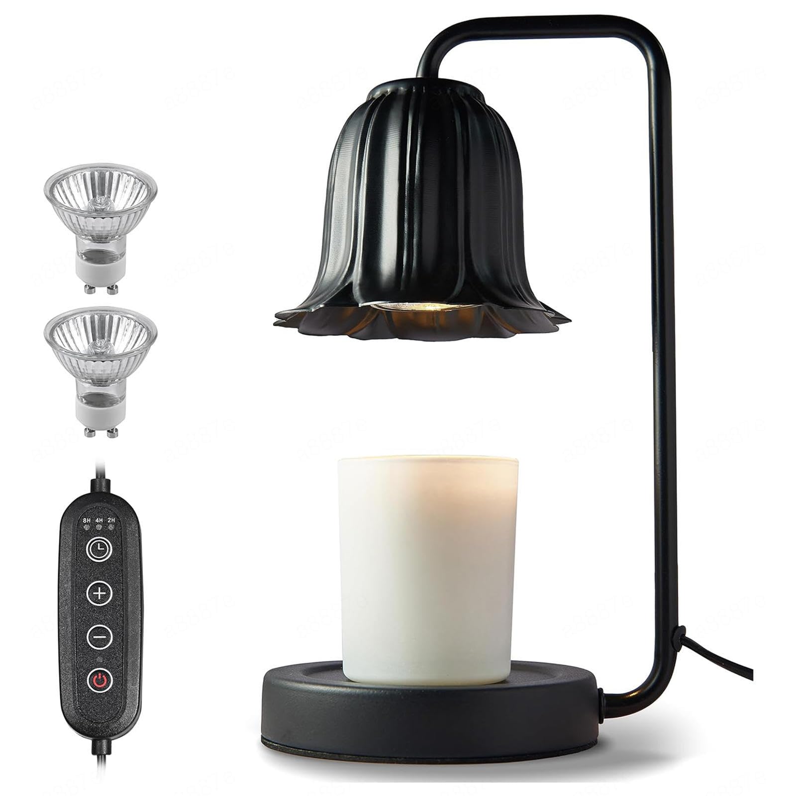 HAZARA Lampe à Bougie, Lampe Chauffante pour Bougie avec Minuterie,Variateur Et 2 Ampoules, Chauffe-Bougies avec Minuterie Cadeaux de Noël pour Les Amateurs de Bougies,A-Black